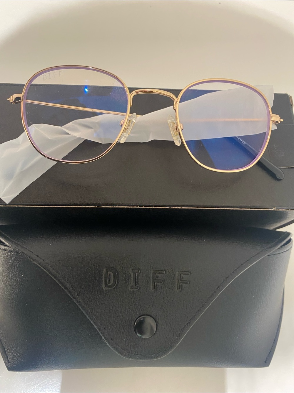 Diff Eyewear “Sage” Gold Tone Rim Blue Light Glasses